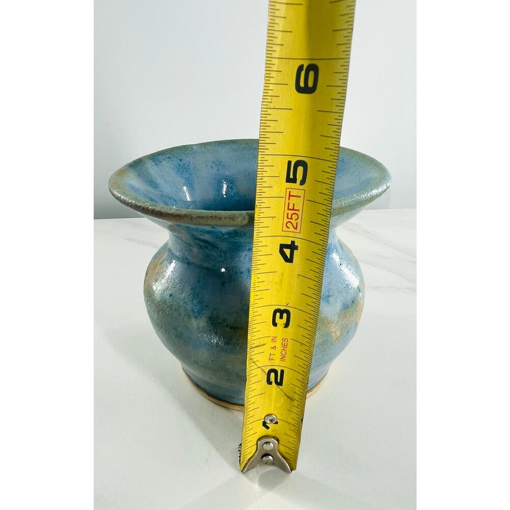 Blue Small Handmade Pottery Vase Home Decor - Picture 7 of 8